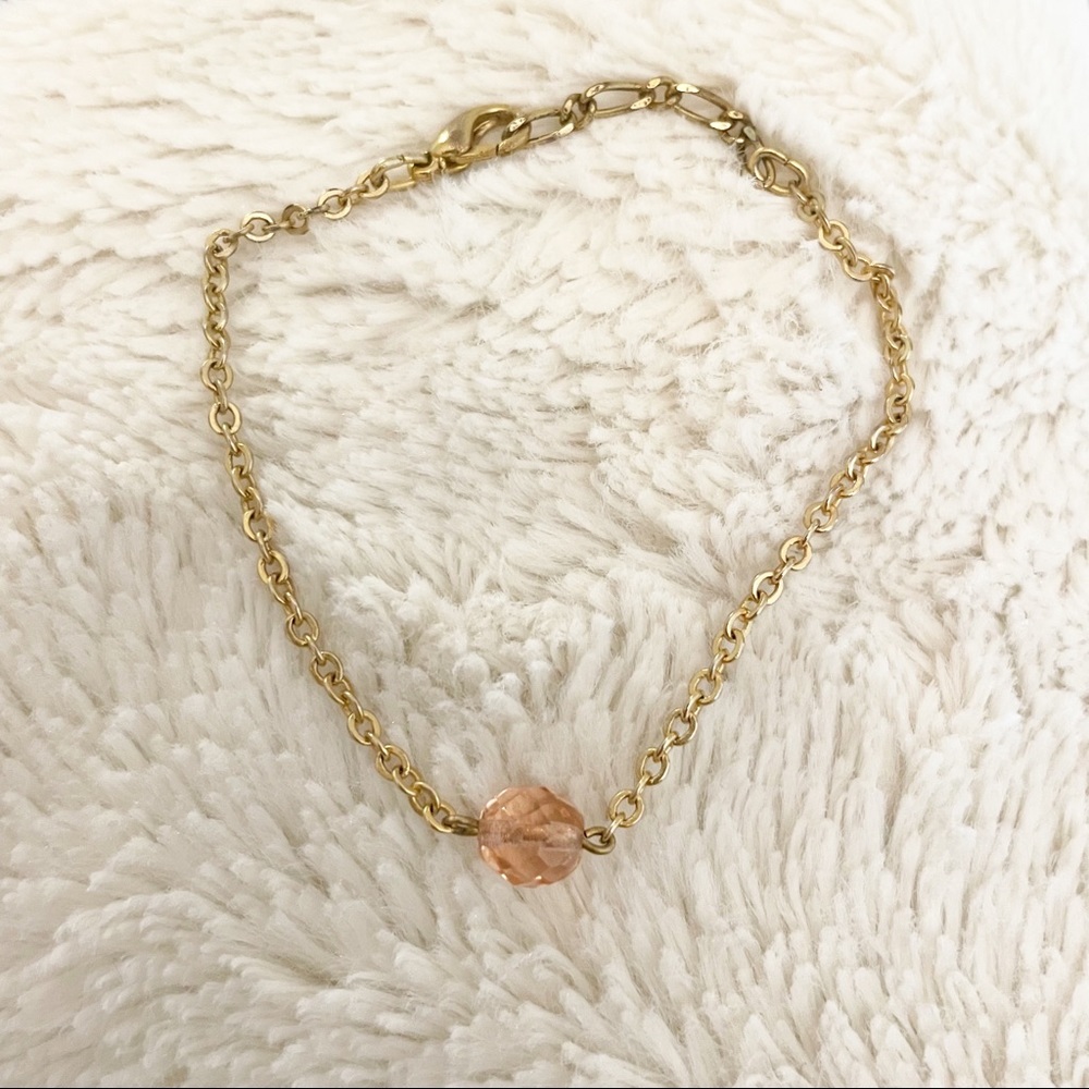 Gold Tone Chain Bracelet with Pink Bead Charm